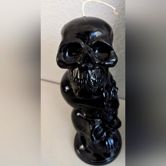Halloween Black Skull Goth Pillar Candle Decor Day of the Dead - Picture 1 of 3